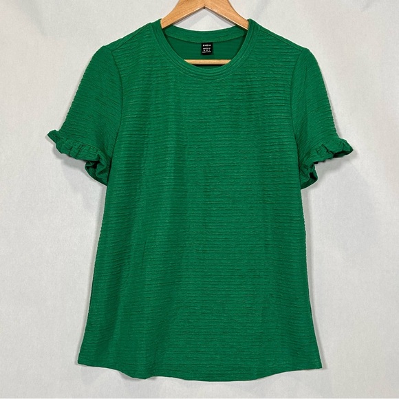 2 for$15 - SHEIN Green Textured Striped Ruffled Sleeves Blouse - Picture 1 of 9